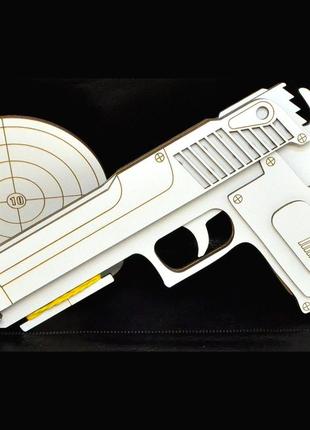 Дерев'яний гумкостріл самозарядний з мішенню пістолет стріляє резинками дальність 7-10 м біле лдвп