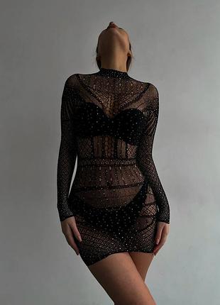 Пеньюар платье сетка со стразами