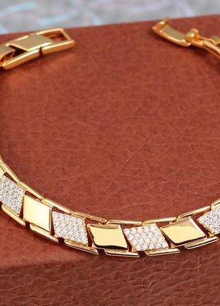 Браслет xuping jewelry п'ять ромбів із фіанітів 17 см 8 мм золотистий