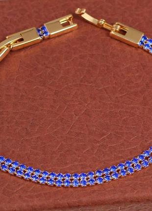 Браслет xuping jewelry две дорожки из синих фианитов 19 см 4 мм золотистый1 фото