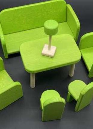 Комплект для лялькової вітальні з натурального дерева (набір ручної роботи) зелений колір / комплект для лялькової вітальні з