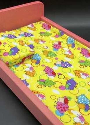 Детская деревянная игрушка. кукольная кровать. экопродукт. цвет розовый. 48х25х10см / детская деревянная игрушка. кукольная