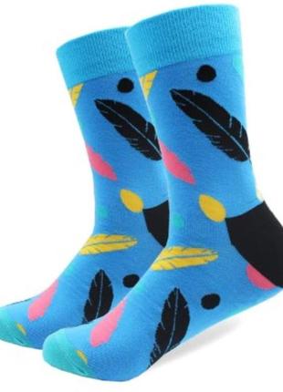 Високі шкарпетки friendly socks блакитні з кольоровим пір'ям. артикул: 27-0036