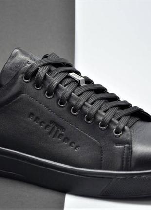 Мужские стильные спортивные туфли кожаные кеды черные vivaro 5566