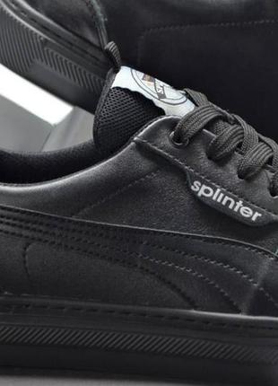 Мужские стильные спортивные туфли кожаные кеды черные splinter 02224 фото