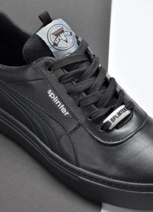 Мужские стильные спортивные туфли кожаные кеды черные splinter 02226 фото