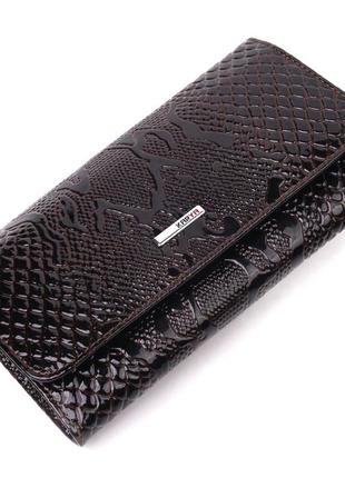 Практичний жіночий гаманець із натуральної лакованої шкіри karya 21360 коричневий