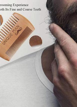 Гребінець дерев'яний кишеньковий чоловічий для бороди + чохол ms100. гребінець для вусів, волосся з дерева3 фото
