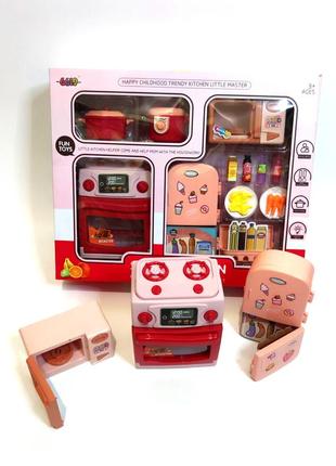 Дитячий набір побутової техніки рожевий, мікрохвильова піч, плита, холодильник, іграшка побутова техніка