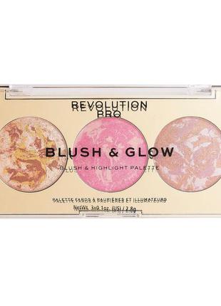 Палетка для макіяжу обличчя revolution pro blush & glow palette rose glow, 2.8 г