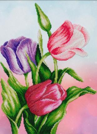 Набір для вишивки бісером "весняна краса" весняні квіти, букет, первоцвіти, часткова викладка, 30х40 см