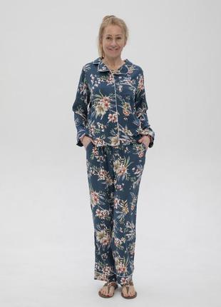 Костюм из штапеля пижама-костюм с широкими брюками и рубашкой размеры 44-58