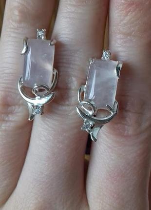 Серебряные серьги брюгге с розовым кварцем