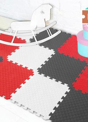 М'яка підлога килимок-пазл "веселка" набір 12 штук 50х50х1 см. розмір 200*150 см. колір: сірий/білий/червоний