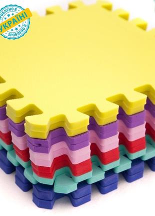 Мягкий пол коврик-пазл 30*30*1 см (10 штук) "радуга" разноцветный. модульное напольное покрытие в детскую1 фото
