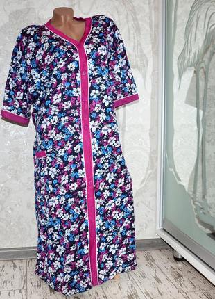 Женский хлопковый халат на пуговицах с поясом домашний халат большие размеры 68, 70, 722 фото