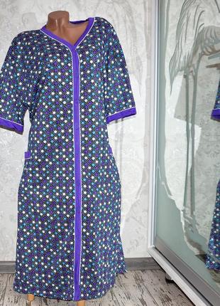 Женский хлопковый халат на пуговицах с поясом домашний халат большие размеры   68, 70, 722 фото