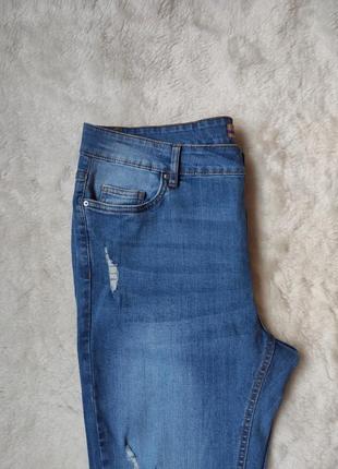 Синие голубые джинсы скинни американки стрейч с дырками батал  большого размера высокая талия8 фото