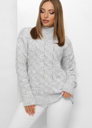 Мягкий теплый женский свитер светло-серый 46-52