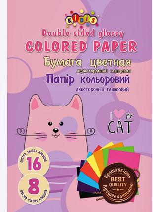 Папір кольоровий глянсовий kidis my cat а4/а3 2х ст 16 арк. арт. 13486