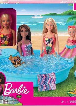 Набір barbie blonde pool playset with slide лялька барбі розваги біля басейну mattel ghl91