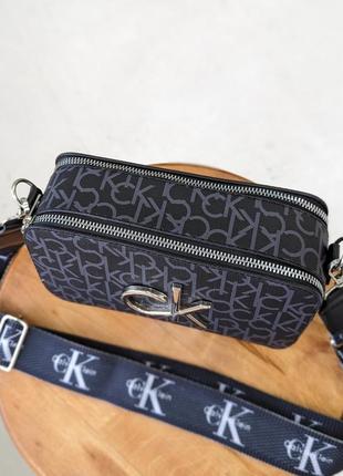 Черная женская маленькая сумка кросс-боди на широком текстильном ремешке модная сумочка клатч3 фото