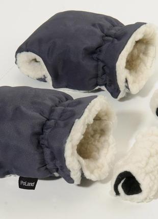 Муфты рукавички poland (польша) серые для рук мамы на коляску на натуральной овчине з2 фото