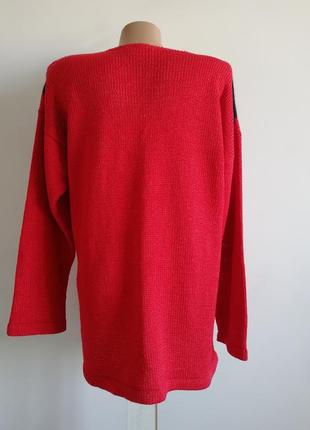 🌹 красный удлиненный джемпер с абстрактным рисунком 🌹 свитер в стиле колор-блок3 фото