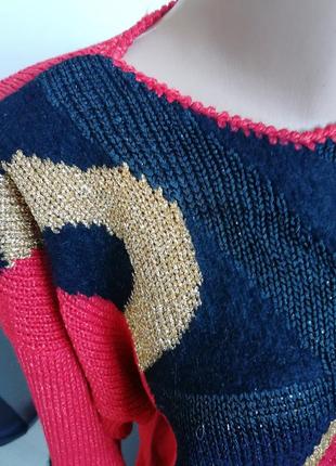 🌹 красный удлиненный джемпер с абстрактным рисунком 🌹 свитер в стиле колор-блок4 фото