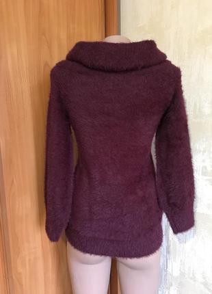 Мягкий свитер с хомутом,реглан,травка,цвет марсала4 фото