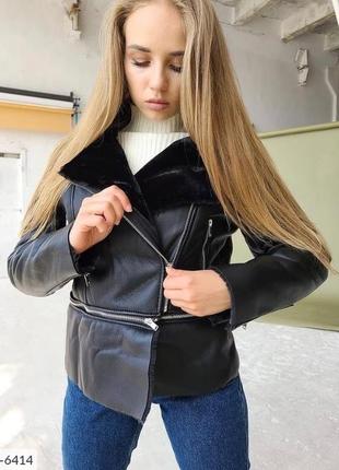 Дубленка -куртка короткая трансформер женская черная экокожа c мехом . размеры: xs, s,m, l,  осень/зима/весна8 фото