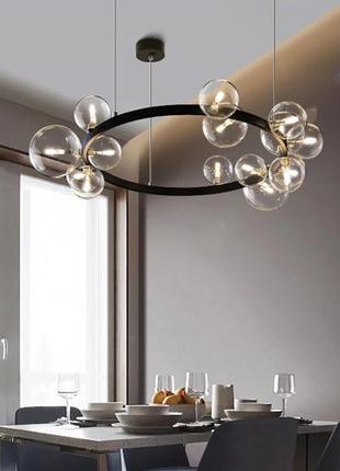 Чорна 85см кругла люстра з куль на 15 ламп "bubbles" (918-lp267-15 bk+cl)