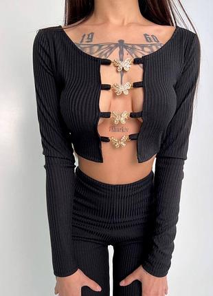 Комплект : штани кльош і топ , декорований метеликами