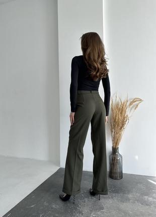 Жіночі брюки палаццо штани широкі чорні бежеві хакі демісезонні класичні з високою посадкою2 фото