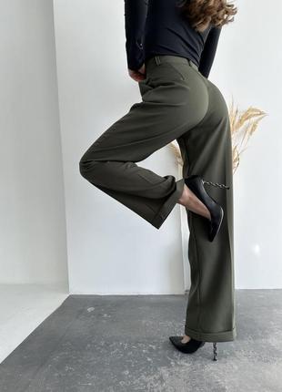 Жіночі брюки палаццо штани широкі чорні бежеві хакі демісезонні класичні з високою посадкою3 фото