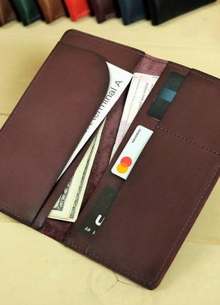 Кожаный кошелек лонг тревел, натуральная кожа итальянский краст, цвет бордо3 фото