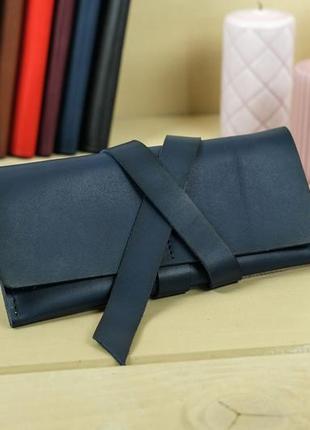 Кожаный кошелек клатч с закруткой, натуральная кожа итальянский краст, цвет синий1 фото