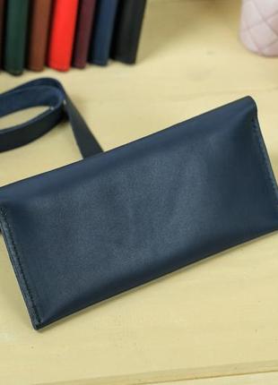 Кожаный кошелек клатч с закруткой, натуральная кожа итальянский краст, цвет синий4 фото