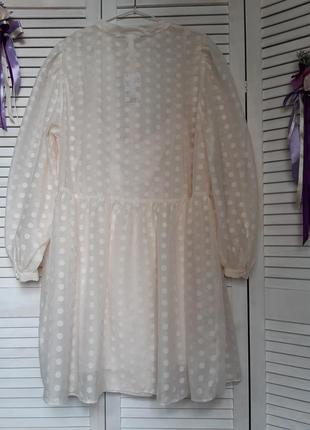 Платье в горошек цвета айвори с длинными объемными прозрачными рукавами h&m7 фото