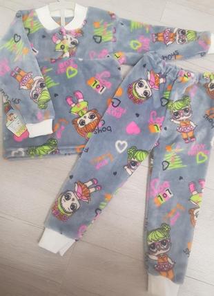 Піжама плюшева 2-3роки 92-98см нова, домашній костюм для дівчинки, мяка тепла пижама лол