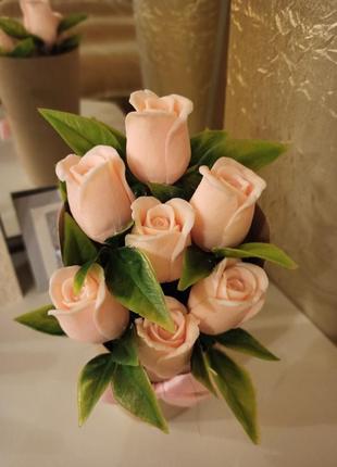 Букет роз из мыла "роза беж"2 фото