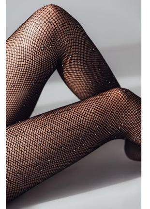 Колготки в сіточку зі стразами без вирізів