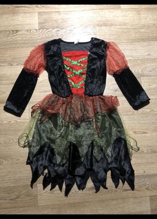 Карнавальный костюм платье на праздник хеллоуин 🎃 ведьма на 10-11-12 лет рост 140-146-152 см