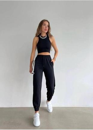 Женские спортивные брюки джогеры на весну черные серые двунитки6 фото