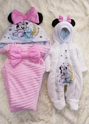 Комплект одежды для новорожденных девочек демисезонный розовый, принт minni