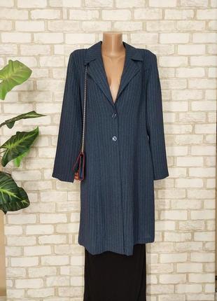 Фирменный удлинённый пиджак со 100 % вискозы в мелкие полоски на синем, размер хл