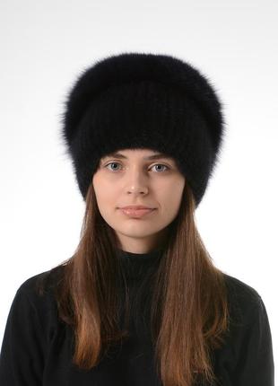 Женская зимняя вязаная шапка с помпоном2 фото