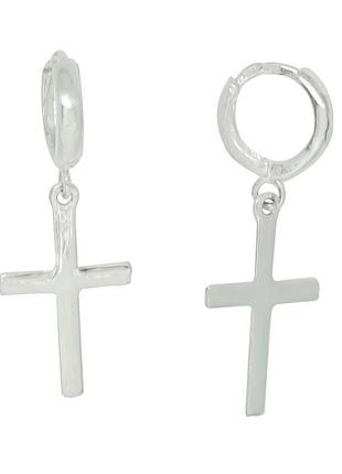 Серебряные висячие серьги "крестики большие"