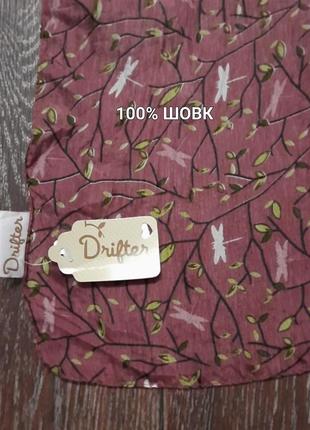 Drifter 100% шовк новий шифоновий красивий шарф розмір 48 х 176 см , обшитий вручну