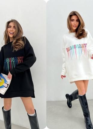 Новинка ! the best!!! весняна колекція 🌷
жіночій подовжений светр-туніка на флісі вільного крою оверсайз 
•модель 7462